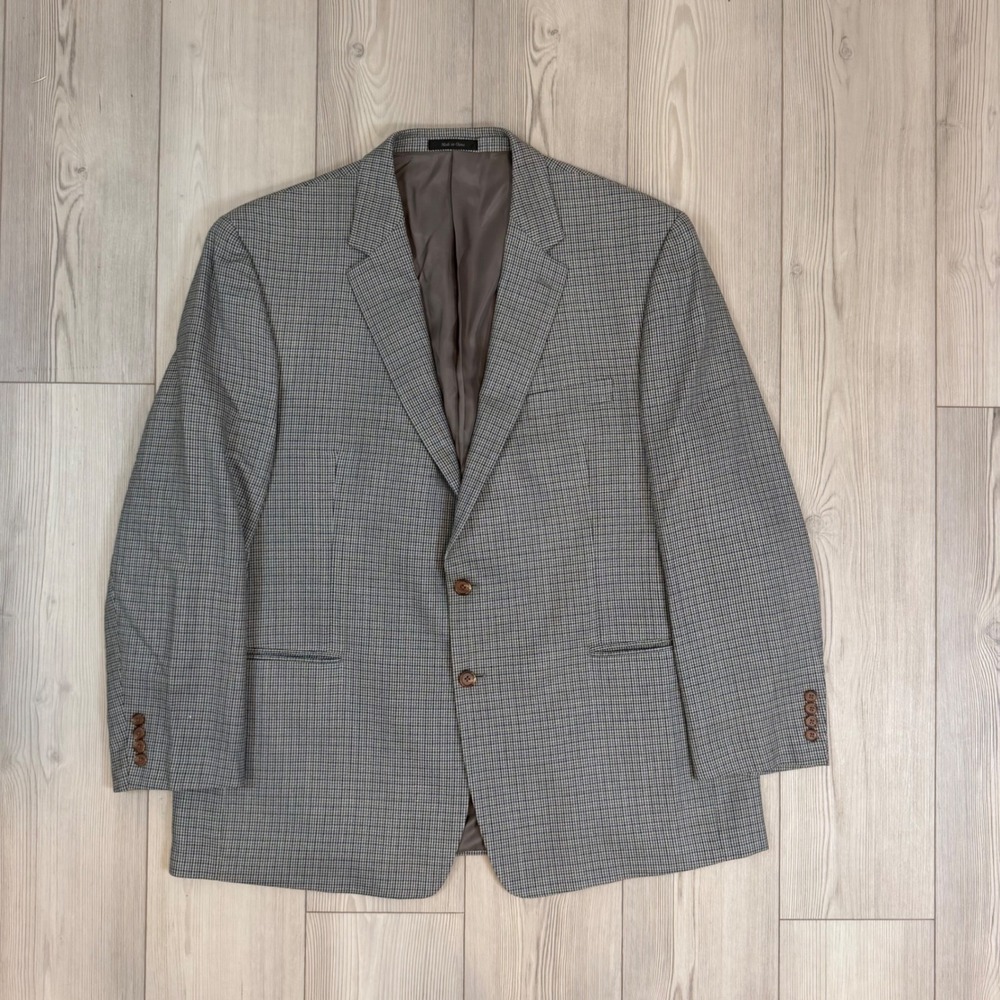 Lauren Ralph Lauren Silk Wool Blazer 50L Grey Blue Houndstooth Sport Coat Mens